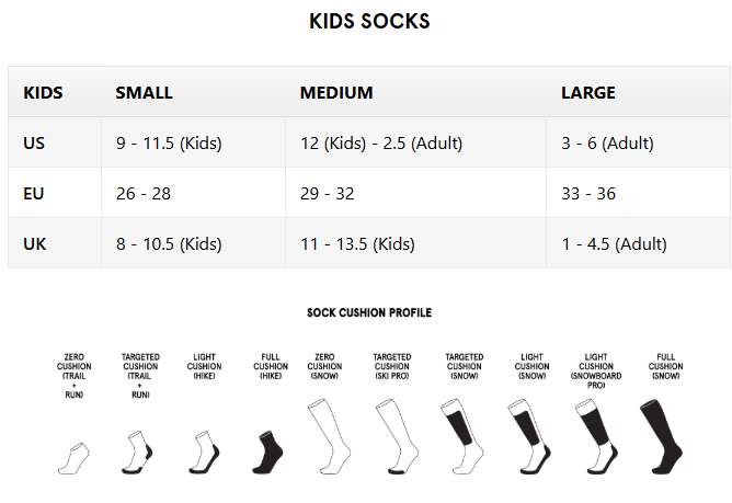 Le Bent Socks Size Chart Kids