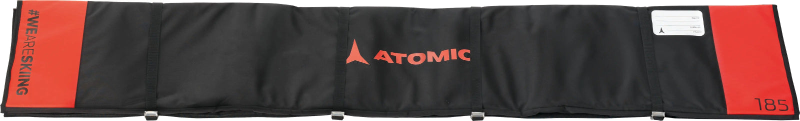Black and red Atomic ski bag with visible branding