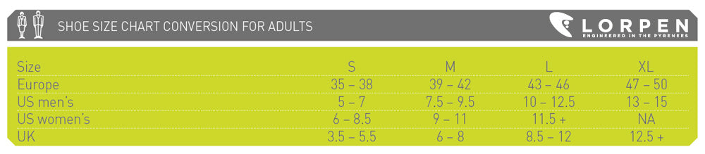 Lorpen Precision Fit Ultralight Ski Socks Size Chart