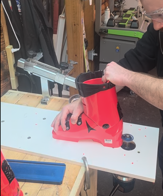Ski boot being routed.