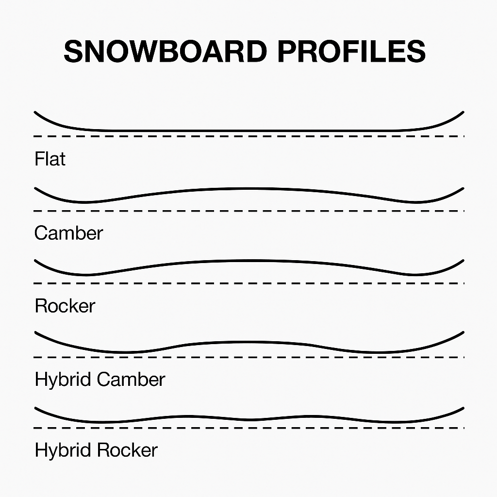 Snowboard Profiles showing Camber and Rocker