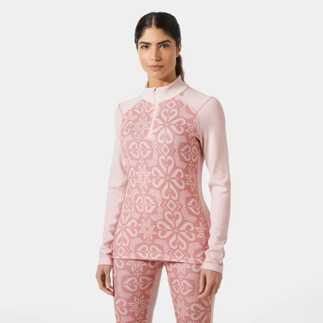 Helly Hansen Women's LIFA Merino Midweight Graphic Half-Zip Base Layer Pink Tint